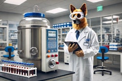Dall·e 2024 10 30 10 49 22 A Humanoid Dog Dressed As A Scientist, Wearing A White Lab Coat, Safety Goggles, And Gloves, Standing Next To A Bacterial Fermenter In A Modern Labora
