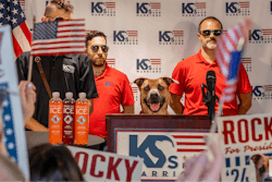 Service-dog-in-training Rocky throws his paws into the 2024 Presidential race.