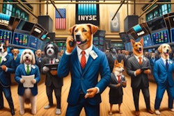 Dall·e 2024 05 10 09 58 54 A Realistic Oil Painting Depicting Dogs As Stock Brokers On The New York Stock Exchange Floor The Scene Is Bustling With Energy, Featuring Various Br