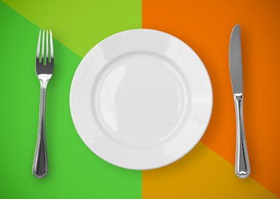 Fork Plate Knife On Color Bkgrnd Top View