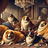 Dall·e 2024 12 10 05 56 19 A Peter Paul Rubens Inspired Painting Featuring A Group Of Overweight, Pampered Dogs Lounging In A Luxurious, Opulent Room The Dogs Are Depicted With