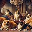 Dall·e 2024 12 10 05 56 19 A Peter Paul Rubens Inspired Painting Featuring A Group Of Overweight, Pampered Dogs Lounging In A Luxurious, Opulent Room The Dogs Are Depicted With