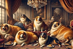 Dall·e 2024 12 10 05 56 19 A Peter Paul Rubens Inspired Painting Featuring A Group Of Overweight, Pampered Dogs Lounging In A Luxurious, Opulent Room The Dogs Are Depicted With