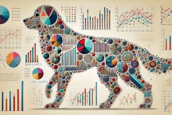 Dall·e 2024 12 11 14 23 34 An Artistic Illustration Of A Dog Made Entirely From Various Types Of Charts, Including Pie Charts, Bar Graphs, Line Charts, And Scatter Plots Each C