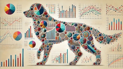 Dall·e 2024 12 11 14 23 34 An Artistic Illustration Of A Dog Made Entirely From Various Types Of Charts, Including Pie Charts, Bar Graphs, Line Charts, And Scatter Plots Each C