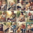 Dall·e 2024 12 12 12 01 09 A Collage Showing A Diverse Range Of Human Demographic Groups Feeding Kibble To Their Dogs In Various Settings Include People Of Different Ages, Ethn