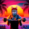 Dall·e 2024 05 17 09 58 26 A Dramatic Scene From The Training Montage Of An Action Hero In An 80s Movie The Hero Is An Anthropomorphic Cat Wearing A Red Headband, Lifting Weigh