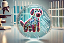 Dall·e 2025 01 15 10 26 12 A Detailed Close Up Of A Petri Dish With Bacteria Growing In The Shape Of A Dog, Featuring Colorful Bacterial Colonies Forming The Outline And Details