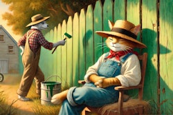 Dall·e 2025 01 29 16 22 07 A Nostalgic Watercolor Painting Of A Humanoid Cat And A Humanoid Dog In A Classic Americana Setting The Cat, Dressed Like Tom Sawyer In Old Fashioned