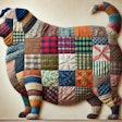 Dall·e 2025 02 05 13 48 10 A Visually Striking Image Of An Overweight Dog Created From Patchwork Cloth The Dog's Body Is Composed Of Various Fabric Patterns, Including Plaids,