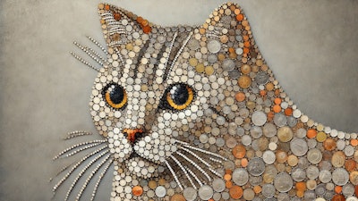 Dall·e 2025 02 06 10 24 19 A Detailed Mosaic Of A Cat Created Entirely From Various Coins The Coins Vary In Size, Color, And Origin, Forming An Intricate Feline Shape With Real