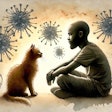 Dall·e 2025 02 11 12 23 24 A Black Man Sitting Face To Face With A Cat, Both Gazing At Each Other With Curiosity And Connection The Scene Has A Soft, Warm Ambiance, With Gentle