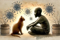 Dall·e 2025 02 11 12 23 24 A Black Man Sitting Face To Face With A Cat, Both Gazing At Each Other With Curiosity And Connection The Scene Has A Soft, Warm Ambiance, With Gentle