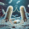 Dall·e 2025 02 20 11 21 12 A Digital Illustration Of Two Bacteria Giving Each Other A High Five The Bacteria Are Depicted In A Semi Realistic Microscopic Style With Detailed Te