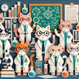 Dall·e 2024 10 02 09 48 07 A Whimsical Paper Cutout Illustration Featuring A Group Of Scientist Cats In A Laboratory Each Cat Is Wearing Lab Coats And Glasses, With Playful Exp