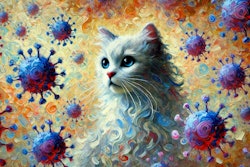 Dall·e 2025 03 10 09 36 18 An Impressionist Painting Of A Cat Surrounded By Highly Pathogenic Avian Influenza (hpai) Virus Particles The Cat Is In The Center With Soft, Express