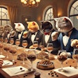 Dall·e 2025 03 18 10 49 09 A Group Of Humanoid Cats Dressed In Elegant Attire, Seated Around A Luxurious Tasting Table, Carefully Examining Goblets Filled With Different Types O