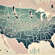 Dall·e 2025 03 20 06 08 16 A Landscape Oriented Illustration Showing A Stylized Map Of The United States With Flocks Of Migratory Birds Flying Overhead The Birds Should Appear