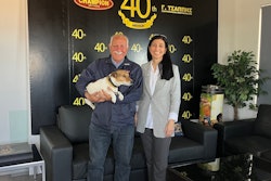 Georgios Tsappis, founder and managing director, and his daughter Sophia, business manager, together with Messi the Jack Russell terrier, keep an eye toward the future for Champion Pet Food based in Cyprus.