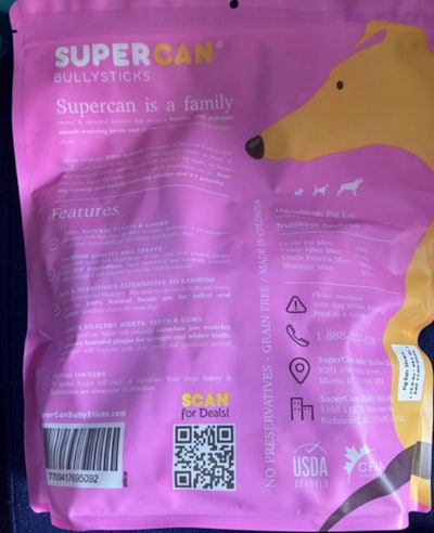 Supercan Bulk of Miami is recalling one lot of its Pig Ear Slivers Thick Cut Piggy Ear Slices pet treats due to Salmonella contamination.