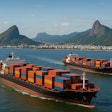 Container Ships Loaded With Kibble Leaving The Port Of Rio, Brazil