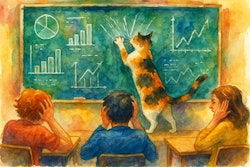A Cat In Front Of A School Blackboard Filled With Economic Charts And Data The Cat Is Scratching The Blackboard