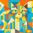 Cubist Image Of A Cat Made Up Of Various Graphs And Charts
