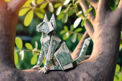 Dall·e 2024 05 23 16 01 20 An Origami Cat Made From Dollar Bills, Sitting In A Tree The Tree Should Have Detailed Branches And Leaves, And The Origami Cat Should Be Clearly Vis