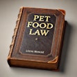 Dall·e 2024 07 08 12 43 49 A Thick, Leather Bound Book Titled 'pet Food Law' By Legal Beagle The Cover Is Made Of Dark Brown Leather With Gold Embossed Lettering For The Title