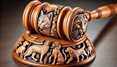 Dall·e 2024 07 08 12 40 50 A Wooden Judge's Gavel Intricately Carved With Images Of Cats And Dogs The Handle And Head Of The Gavel Feature Detailed Engravings Of Various Breeds