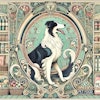 Dall·e 2024 07 10 12 30 17 An Art Nouveau Style Illustration Of A Dog In A Grocery Store The Dog Is Elegantly Posed, Surrounded By Shelves Filled With Various Groceries And Pet