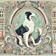 Dall·e 2024 07 10 12 30 17 An Art Nouveau Style Illustration Of A Dog In A Grocery Store The Dog Is Elegantly Posed, Surrounded By Shelves Filled With Various Groceries And Pet