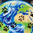 Dall·e 2024 09 10 09 25 03 An Oil Painting Of The Earth, Viewed From Space Like The Famous 'blue Marble' Image, But Covered With Dirty Dog And Cat Footprints The Planet's Blue