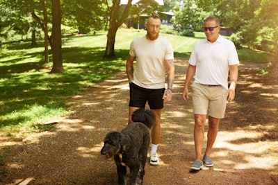 Kirk Herbstreit interviews professional football player George Kittle, here with his Bernadoodle Deenie, as part of the video series.