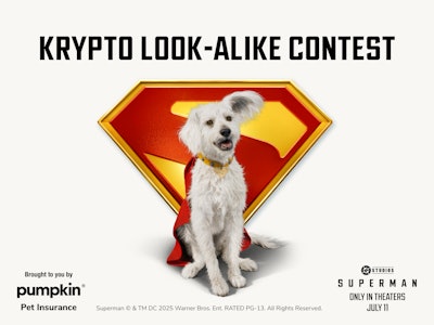 Pumpkin Pet Insurance is hosting a Krypto the Superdog look-alike contest with the release of the DC Studios film, Superman.