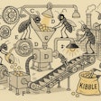 Rube Goldberg Style Cartoon Diagram Showing Insects Working To Produce Kibble They Are In A Factory