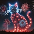 Dall·e 2024 07 23 13 15 14 A Fireworks Display In The Shape Of A Cat, With Red, White, And Blue Colors The Scene Is Set Against A Night Sky, With The Cat Shape Formed By Vibran