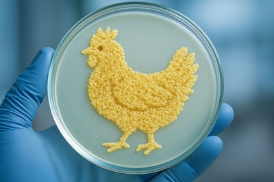 Petri Dish With A Chicken Made From Yeast Cells