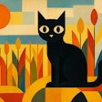 Bauhaus Painting Of A Cat In A Corn Field