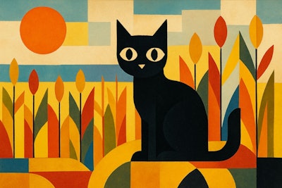 Bauhaus Painting Of A Cat In A Corn Field