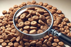 Dall·e 2025 02 19 13 39 28 A Close Up Image Of A Single Piece Of Dog Food Kibble Under A Magnifying Glass The Kibble Is Highly Detailed, Showing Its Rough Texture And Small Por