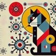 Dall·e 2025 03 10 10 30 21 A Bauhaus Style Illustration Of A Cat Surrounded By Highly Pathogenic Avian Influenza (hpai) Virus Particles The Image Features Geometric Shapes, Bol
