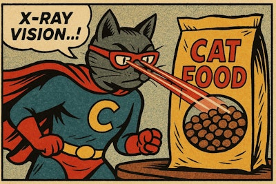 Superhero Cat Using X Ray Vision To Look Inside A Bag Of Cat Food