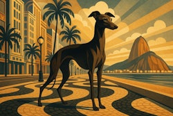 Art Deco Image Of An Italian Greyhound On The Streets Of Rio De Janeiro