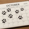 Calendar With Dog Pawprints On It The Calendar Is Open To October 2025