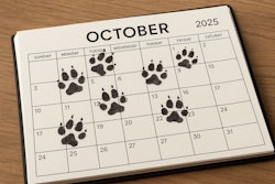 Calendar With Dog Pawprints On It The Calendar Is Open To October 2025