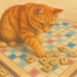 Color Pencil Drawing Of A Cat Sitting On A Scrabble Word Game Board