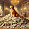 Dall·e 2025 01 13 12 13 57 A Detailed Oil Painting Of A Dog Sitting Atop A Large Pile Of Money, With Various Denominations Of Bills And Coins Scattered Around The Dog Is A Rega