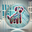 Dall·e 2025 01 15 10 26 12 A Detailed Close Up Of A Petri Dish With Bacteria Growing In The Shape Of A Dog, Featuring Colorful Bacterial Colonies Forming The Outline And Details