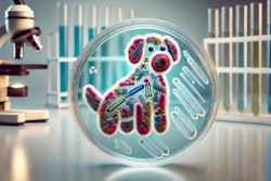 Dall·e 2025 01 15 10 26 12 A Detailed Close Up Of A Petri Dish With Bacteria Growing In The Shape Of A Dog, Featuring Colorful Bacterial Colonies Forming The Outline And Details